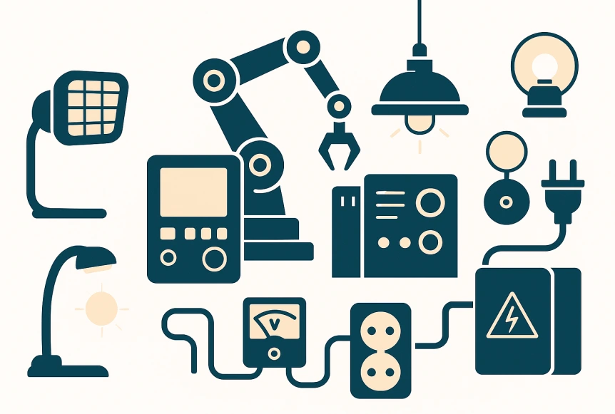 Automation, lighting, and electrical equipment illustration